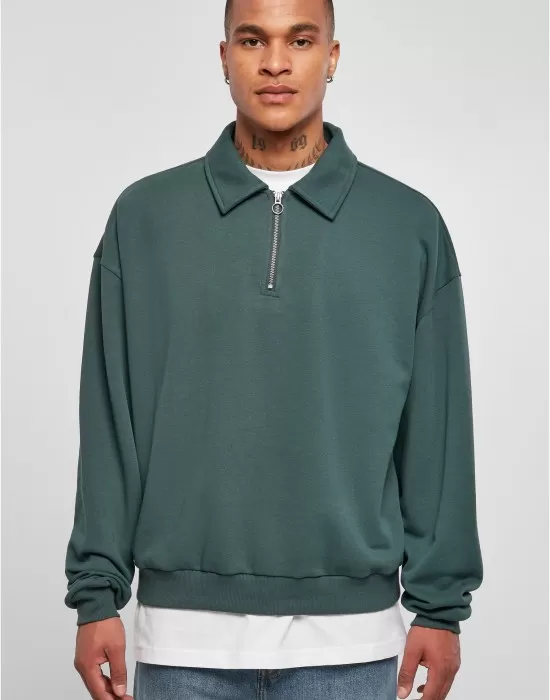 Мъжки суичър с половин цип в зелен цвят Urban Classics Collar Crew, Суичъри - Hoodstyle.bg