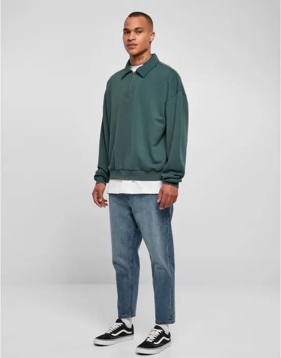 Мъжки суичър с половин цип в зелен цвят Urban Classics Collar Crew, Суичъри - Hoodstyle.bg