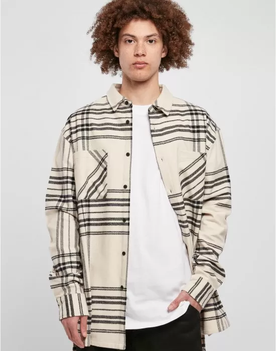 Мъжка карирана риза Urban Classics Long Shirt softseagrass, Ризи - Hoodstyle.bg