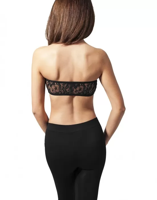 Дамски дантелен топ в черен цвят Urban Classics Ladies Laces Bandeau black, Жени - Hoodstyle.bg