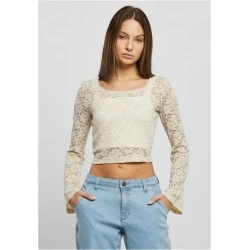 Дамска къса блуза с дълги ръкави в цвят екрю Urban Classics