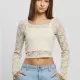 Дамска къса блуза с дълги ръкави в цвят екрю Urban Classics, Блузи - Hoodstyle.bg