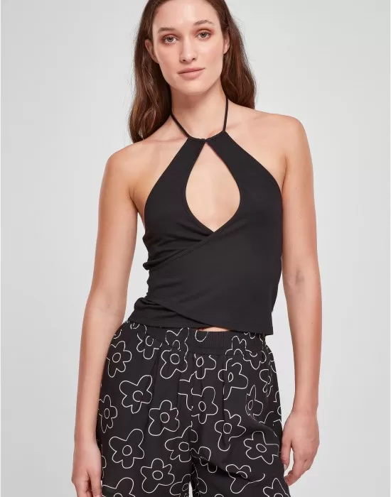 Дамски топ в черен цвят Urban Classics Ladies Wraped Top, Топове - Hoodstyle.bg