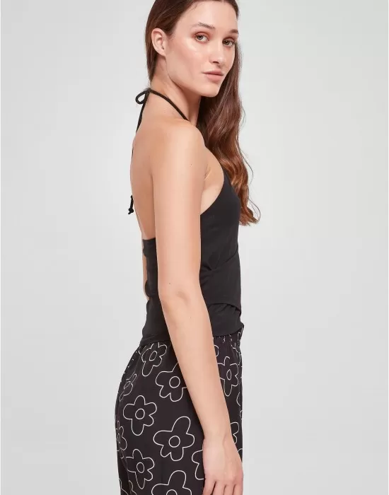Дамски топ в черен цвят Urban Classics Ladies Wraped Top, Топове - Hoodstyle.bg