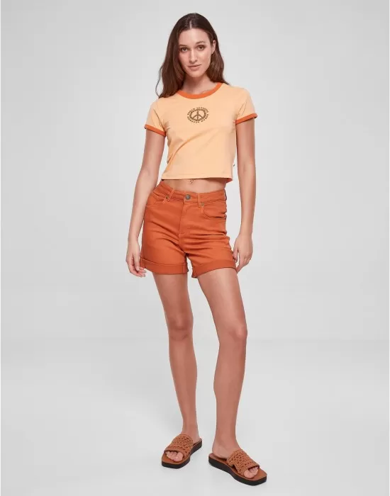 Дамска къса тениска в светлооранжев цвят Urban Classics Ladies Cropped Tee, Тениски - Hoodstyle.bg