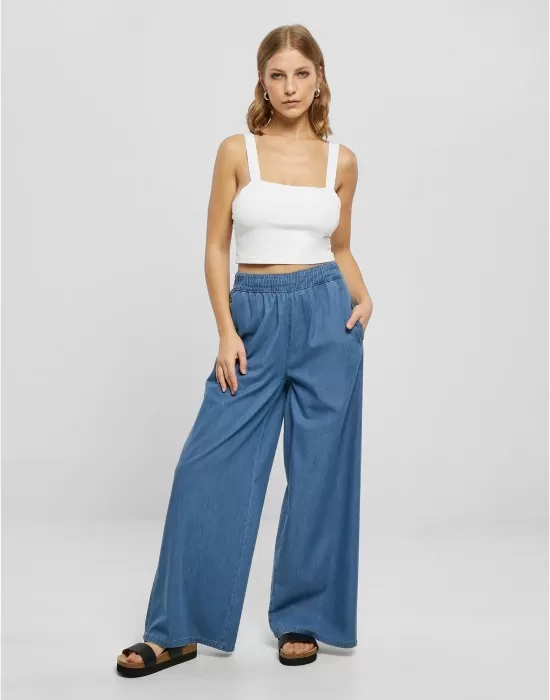 Дамски дълъг дънков панталон в син цвят Urban Classics Ladies Pants, Панталони - Hoodstyle.bg