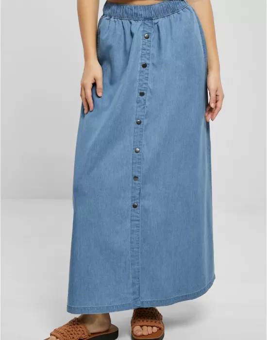 Дамска дълга дънкова пола в светлосин цвят Urban Classics Ladies Denim Skirt, Поли - Hoodstyle.bg