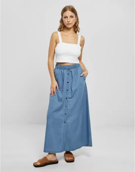 Дамска дълга дънкова пола в светлосин цвят Urban Classics Ladies Denim Skirt, Поли - Hoodstyle.bg