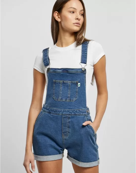 Дамски къс дънков гащеризон в син цвят Urban Classics Dungaree, Жени - Hoodstyle.bg