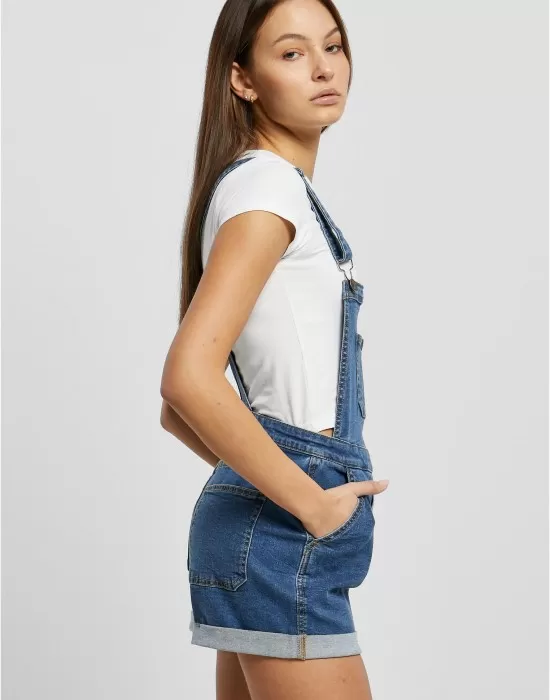 Дамски къс дънков гащеризон в син цвят Urban Classics Dungaree, Жени - Hoodstyle.bg