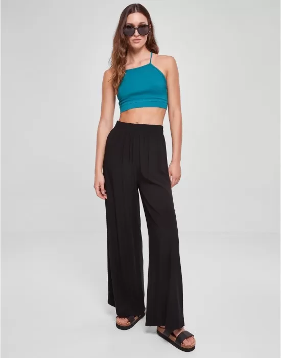 Дамски широк панталон в черен цвят Urban Classics Ladies Pants, Панталони - Hoodstyle.bg