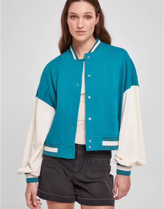 Дамско колежанско яке в цвят тюркоаз Urban Classics College Terry, Якета - Hoodstyle.bg