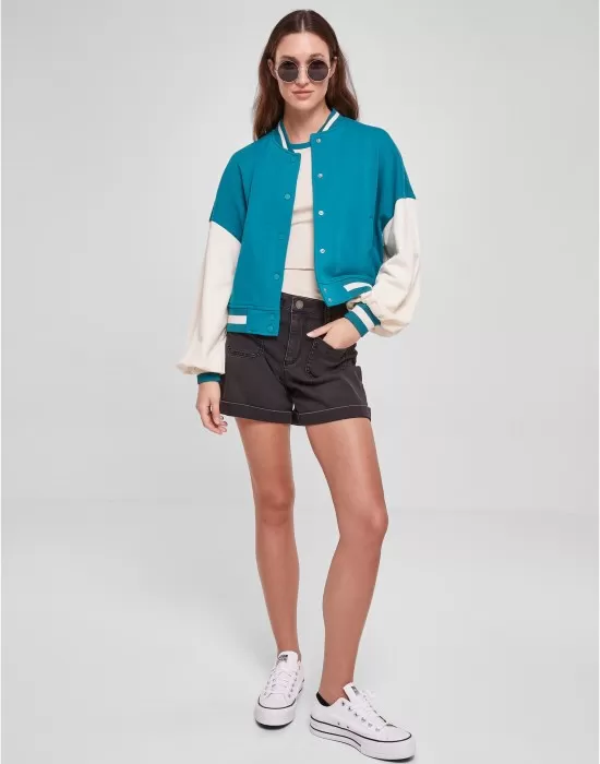 Дамско колежанско яке в цвят тюркоаз Urban Classics College Terry, Якета - Hoodstyle.bg
