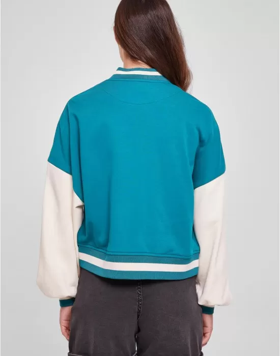 Дамско колежанско яке в цвят тюркоаз Urban Classics College Terry, Якета - Hoodstyle.bg
