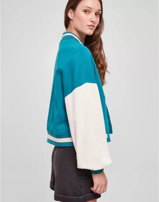 Дамско колежанско яке в цвят тюркоаз Urban Classics College Terry, Якета - Hoodstyle.bg