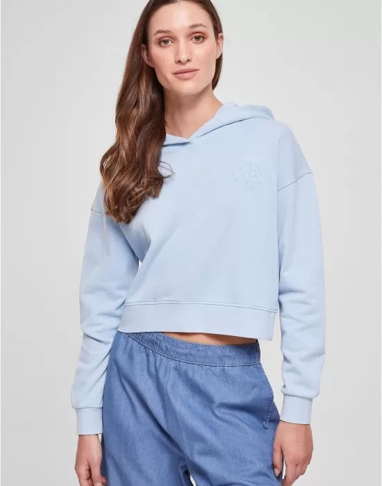 Дамски къс суичър с качулка в светлосин цвят Urban Classics Terry Hoody, Суичъри - Hoodstyle.bg