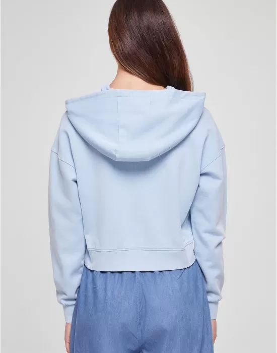 Дамски къс суичър с качулка в светлосин цвят Urban Classics Terry Hoody, Суичъри - Hoodstyle.bg