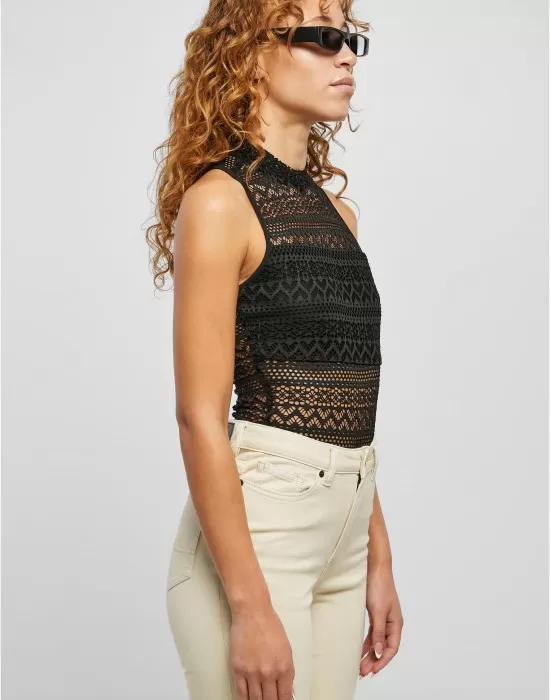 Дамско дантелено боди в черен цвят Urban Classics Ladies Body, Бельо - Hoodstyle.bg