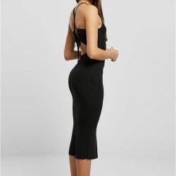 Дамска рокля в черен цвят Urban Classics Ladies Midi Rib Knit Crossed Back Dress