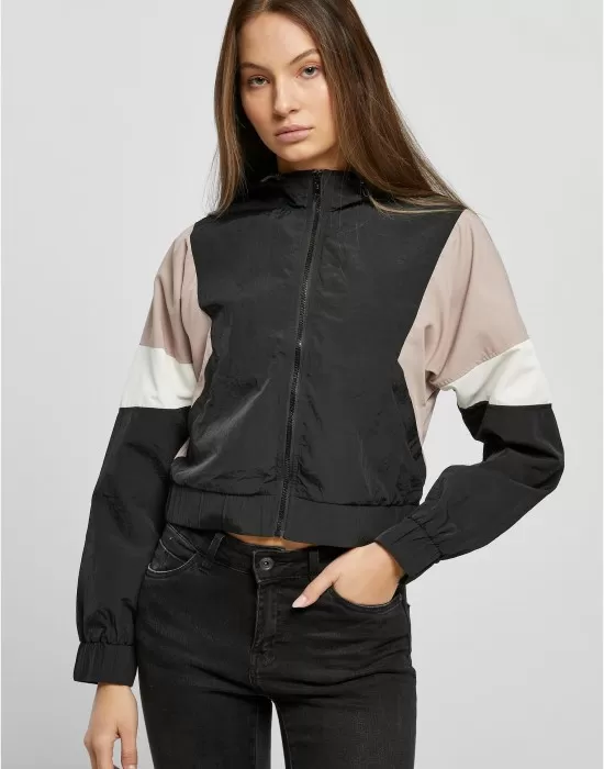 Дамско късо пролетно с качулка яке в черен цвят Urban Classics Crinkle Jacket, Якета - Hoodstyle.bg