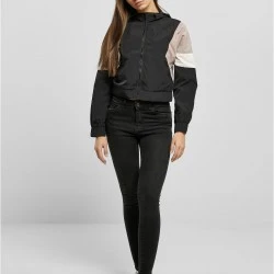 Дамско късо пролетно с качулка яке в черен цвят Urban Classics Crinkle Jacket