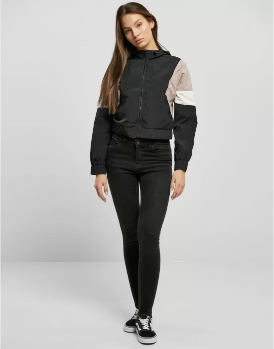 Дамско късо пролетно с качулка яке в черен цвят Urban Classics Crinkle Jacket, Якета - Hoodstyle.bg