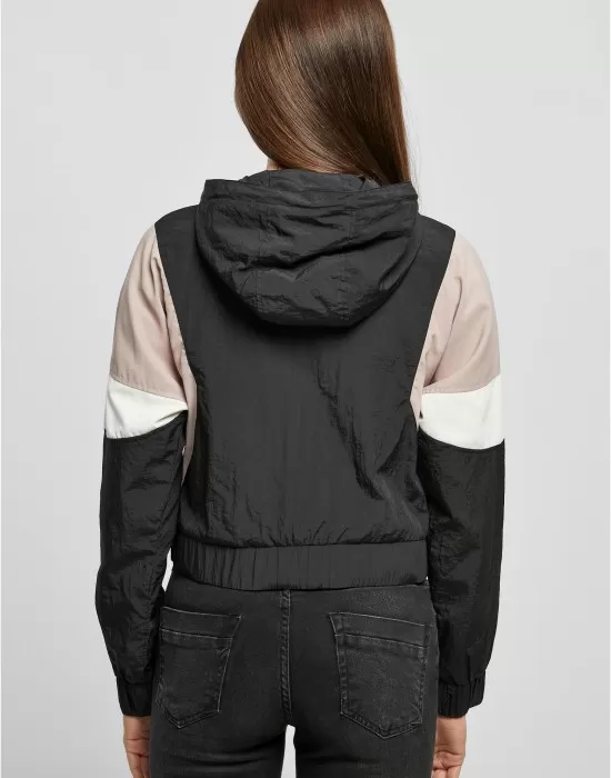 Дамско късо пролетно с качулка яке в черен цвят Urban Classics Crinkle Jacket, Якета - Hoodstyle.bg