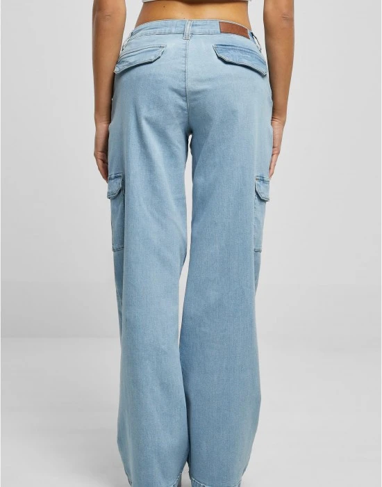 Дамски Дънки с Висока ТалияLadies High Waist Straight Denim Cargo Pants lighter washed 29