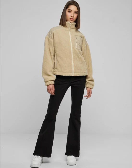 Дамско пухено яке в бежов цвят Urban Classics Ladies Sherpa Mix, Якета - Hoodstyle.bg