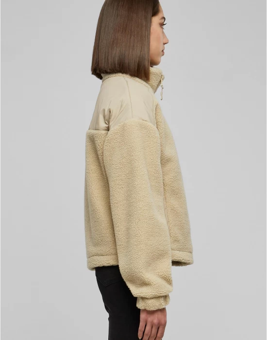 Дамско пухено яке в бежов цвят Urban Classics Ladies Sherpa Mix, Якета - Hoodstyle.bg
