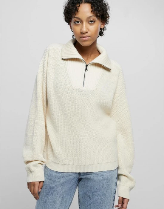 Дамска плетена блуза в цвят пясък Urban Classics Oversized Troyer, Блузи - Hoodstyle.bg