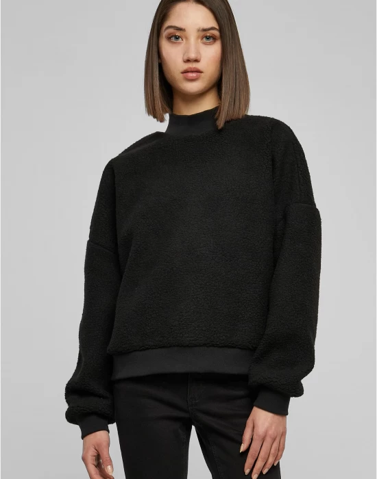Дамска пухкава блуза в черен цвят Urban Classics Ladies Sherpa, Блузи - Hoodstyle.bg
