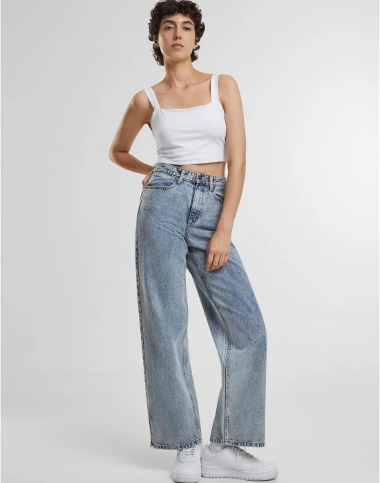 Дамски Дънки Ladies Wide Leg Slit Denim tinted lightblue washed 29