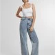 Дамски Дънки Ladies Wide Leg Slit Denim tinted lightblue washed 29