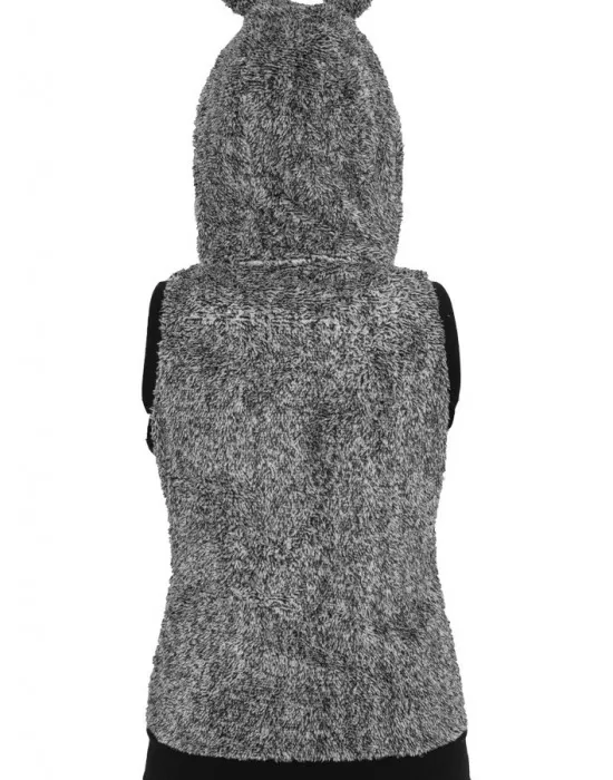 Дамска жилетка без ръкави в черно-бял меланж Urban Classics Ladies Melange Teddy Zip Vest, Жилетки - Hoodstyle.bg