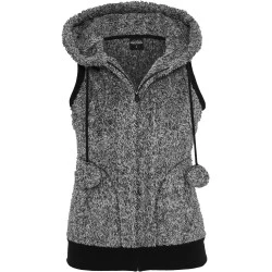 Дамска жилетка без ръкави в черно-бял меланж Urban Classics Ladies Melange Teddy Zip Vest