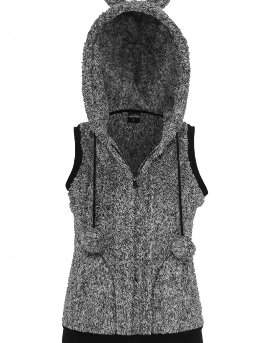 Дамска жилетка без ръкави в черно-бял меланж Urban Classics Ladies Melange Teddy Zip Vest, Жилетки - Hoodstyle.bg