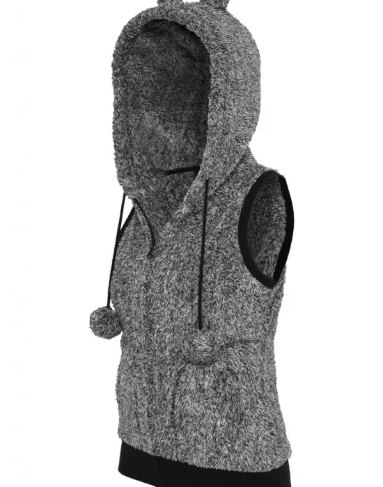 Дамска жилетка без ръкави в черно-бял меланж Urban Classics Ladies Melange Teddy Zip Vest, Жилетки - Hoodstyle.bg