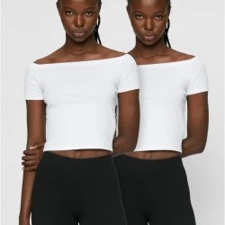 2 Броя Изчистени Дамски ТенискиLadies Organic Off Shoulder Rib Tee 2-Pack white+white XXL