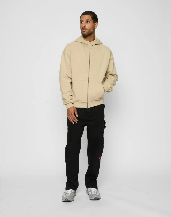 Мъжки суичър с висока яка в цвят пясък Urban Classics, Суичъри с цип - Hoodstyle.bg