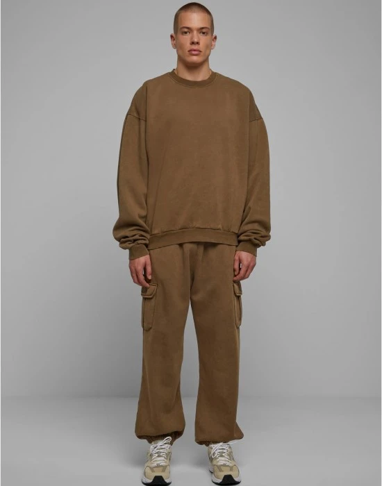 Мъжка блуза в кафяво Urban Classics Acid Washed Crew, Блузи - Hoodstyle.bg