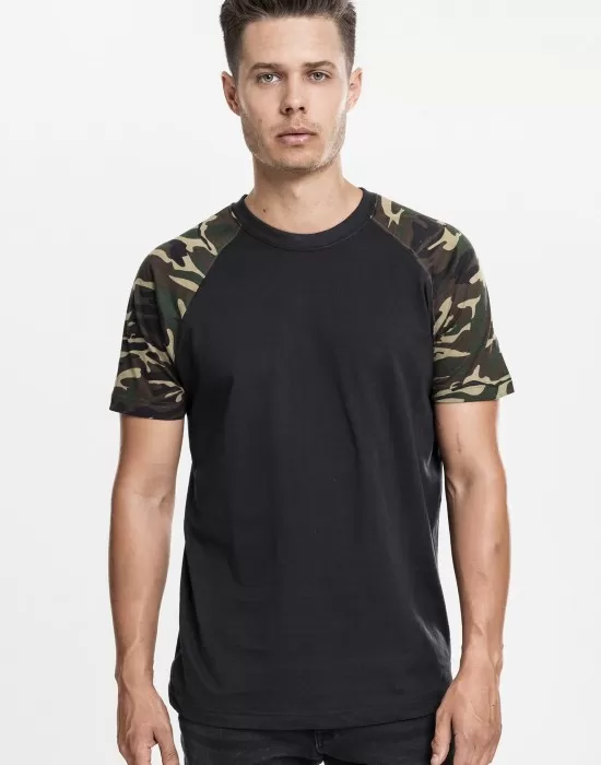 Мъжка тениска Urban Classics с ръкави тип реглан black/woodcamouflage, Тениски - Hoodstyle.bg