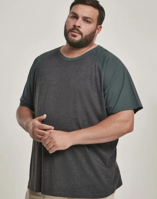 Мъжка тениска Urban Classics с ръкави тип реглан в графит и зелено charcoal/bottlegreen, Тениски - Hoodstyle.bg