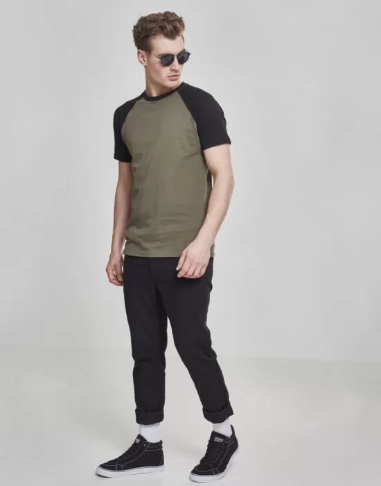 Мъжка тениска Urban Classics с ръкави тип реглан в черно и маслина olv/blk, Тениски - Hoodstyle.bg