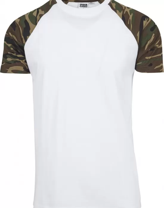 Мъжка тениска Urban Classics с ръкави тип реглан white/woodcamouflage, Тениски - Hoodstyle.bg