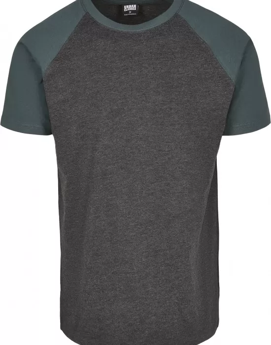 Мъжка тениска Urban Classics с ръкави тип реглан в графит и зелено charcoal/bottlegreen, Тениски - Hoodstyle.bg