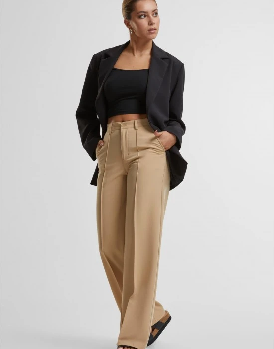 Дамски панталон в бежово Urban Classics Wide Pleated, Панталони - Hoodstyle.bg