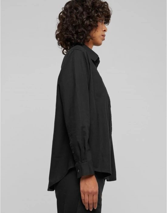 Дамска риза в черен цвят Urban Classics Ladies Linen Mixed Oversized, Жилетки - Hoodstyle.bg