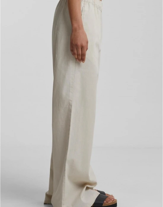Дамски панталон в цвят екрю Urban Classics Linen Mixed Wide, Панталони - Hoodstyle.bg