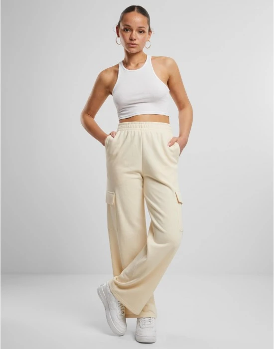 Дамски карго панталони Urban Classics Terry Sweat Pants whitesand, Панталони - Hoodstyle.bg